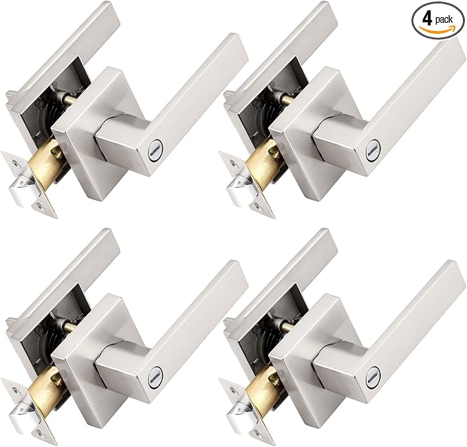 Probrico Interior Brushed Nickel Door Handle, Heavy Duty, Flat Square Privacy by Probrico