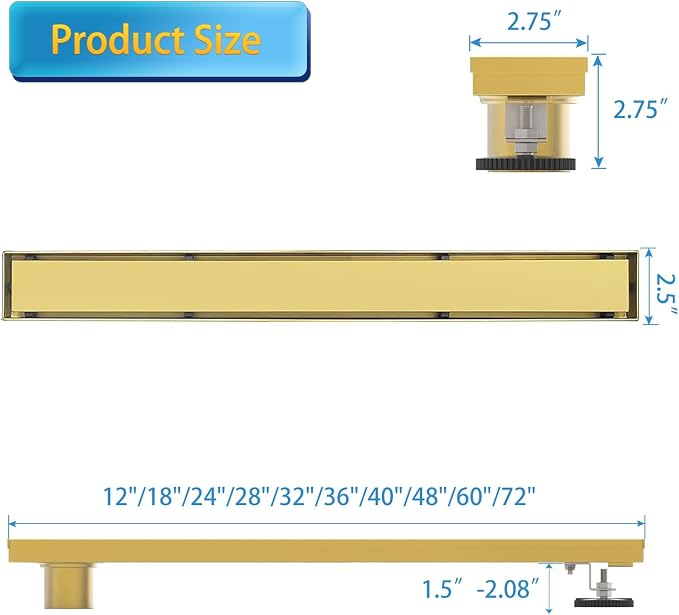 Linear Shower Drain, 36 inch Gold Drain - Image 6