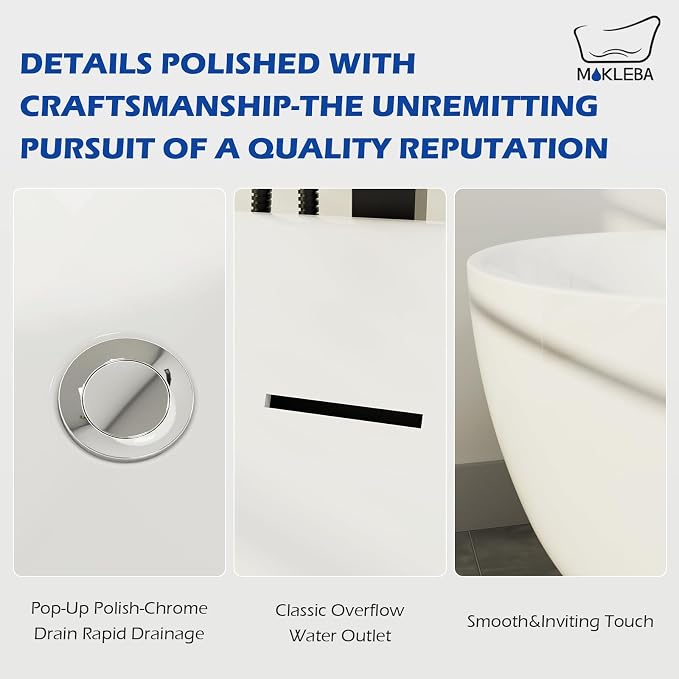 67" Acrylic Freestanding Bathtub, Elegant Oval Free Standing Tub, Soaking Tub - Image 4