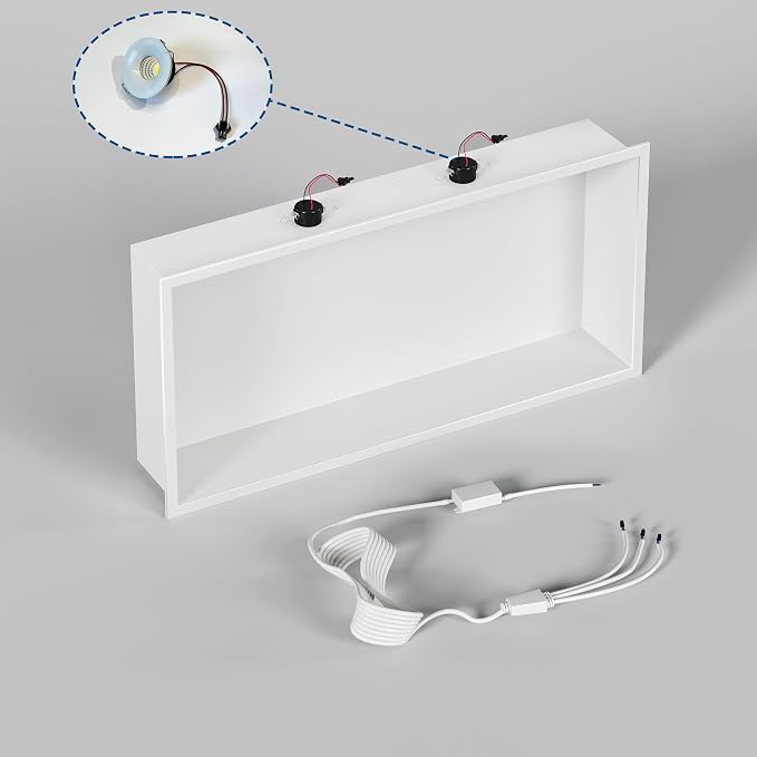 Neodrain Shower Niche with Non-dimmable LED Downlight, 24X12Inch White - Image 5