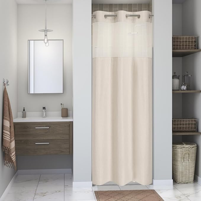 Stall No Hooks Needed Linen Textured Shower Curtain by EACHOPE