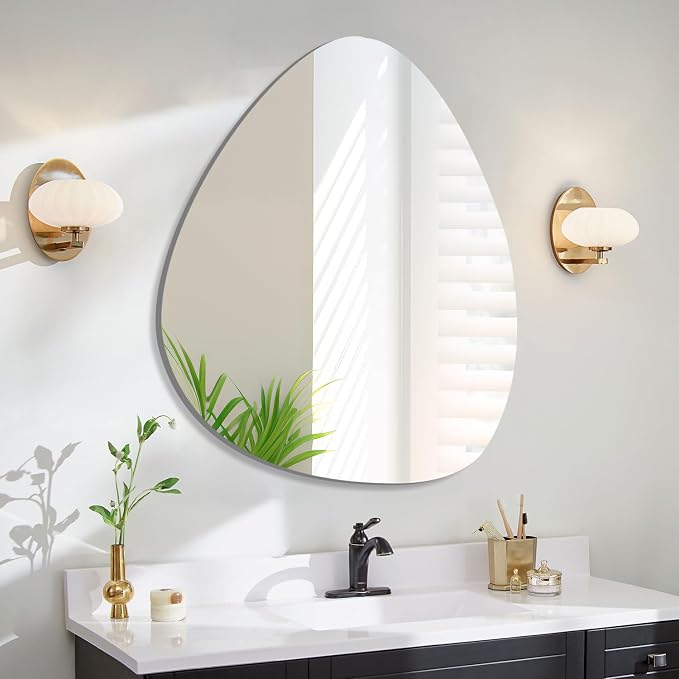 VASUHOME Triangle Frameless Bathroom Mirror, 24 x 32 Inch Wall Vanity Mirror by VASUHOME