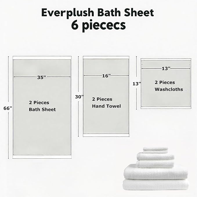 Everplush Diamond Collection 6-Piece Bath Sheet Towel Set, Soft Plush Jacquard - Image 2