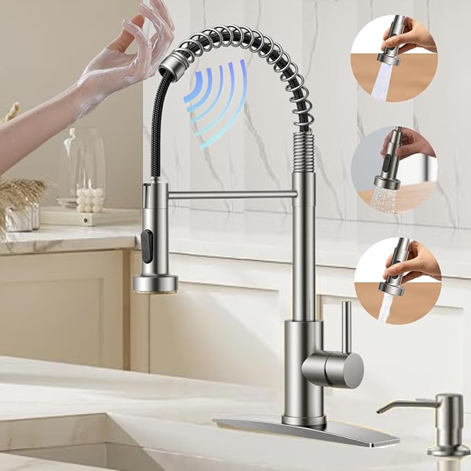 Smart Touch On Kitchen Faucet, 3 Modes Pull Down Sprayer, Sensor Activated by VIDEC