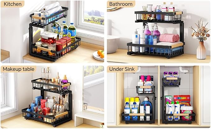 PXRACK 2 Pack Under Sink Organizer, Adjustable Height, 2 Tier Pull Out Under - Image 5
