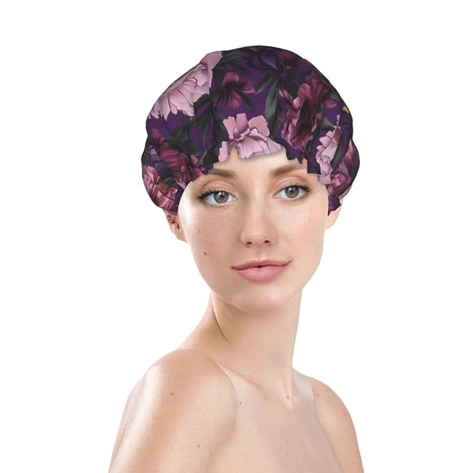Elegant Purple Pink Flowers Shower Cap - Image 3