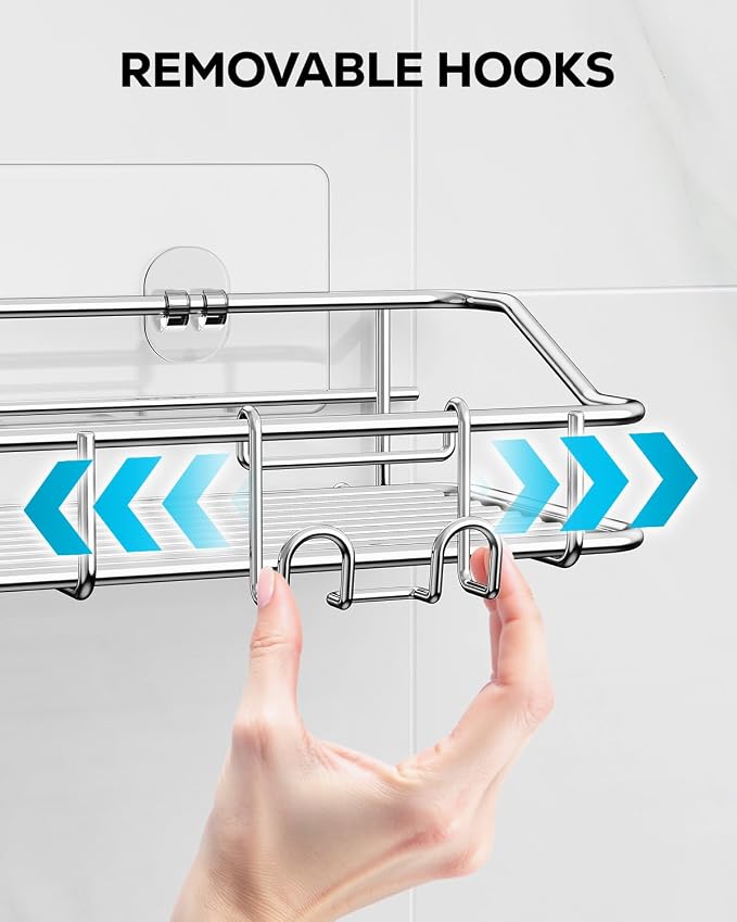 Nieifi Shower Caddy Shelf with Hooks Storage Rack Organizer Adhesive Stainless - Image 5