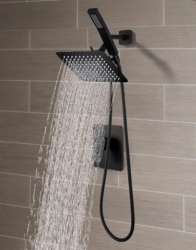 All Metal Shower Faucet Set, Dual Square Shower Head System - Image 2