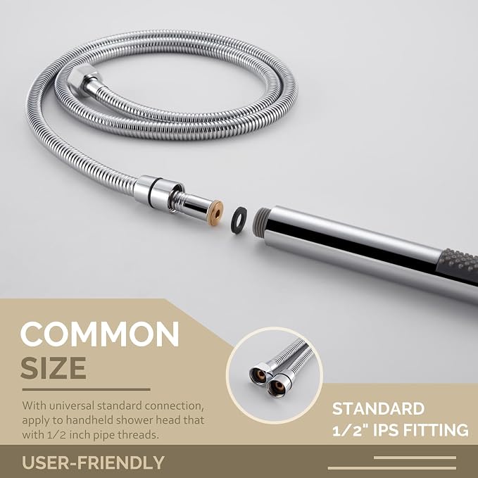 Angle Simple Flexible Shower Hose 59", Stainless Steel Handheld Shower Head - Image 3