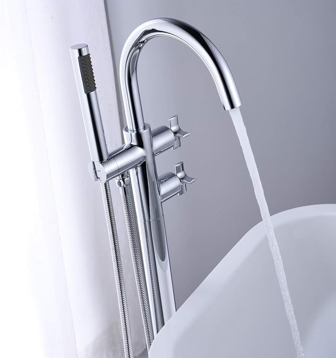 Tub Filler Freestanding Bathtub Faucet Chrome Floor Mount Brass Faucets - Image 5