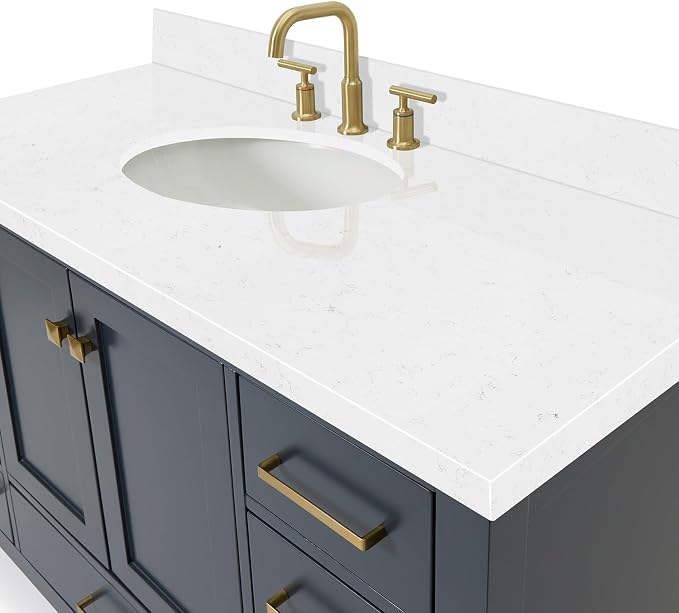 ARIEL Cambridge 48" Midnight Blue Bathroom Vanity, 1.5" Edge Carrara White - Image 7