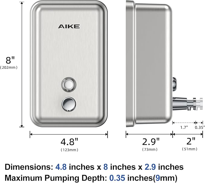 AIKE 37oz Surface Mount Stainless Steel Soap Dispenser - Image 6