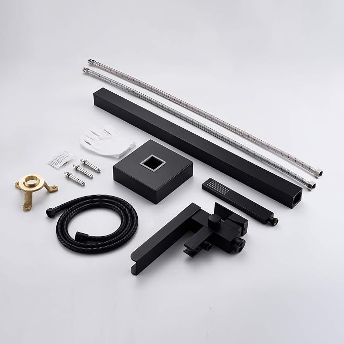 Waterfall Tub Filler Freestanding Bathtub Faucet Black Floor Mount Brass Single - Image 7