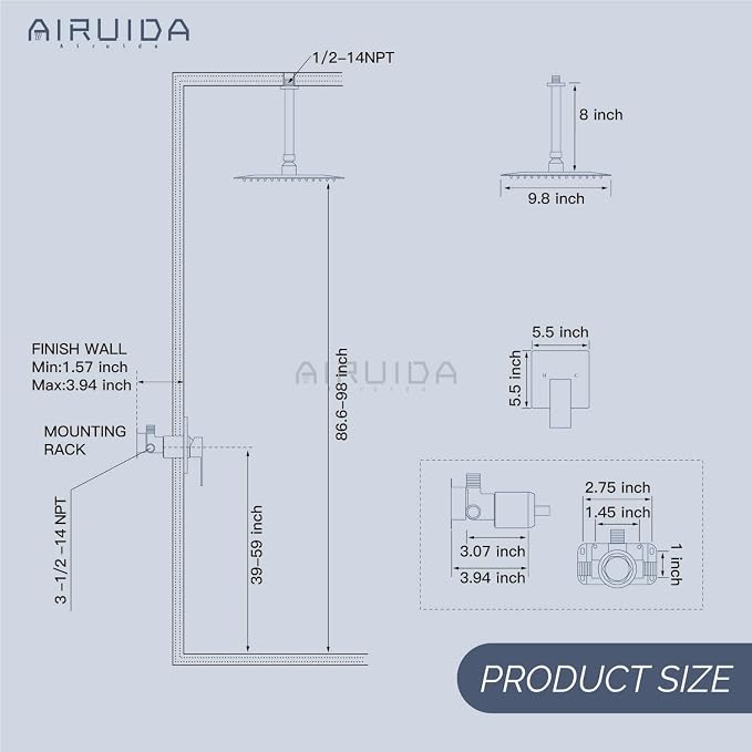 Airuida Shower Faucet Set and Handle Set Single Function Shower Trim Kit - Image 6