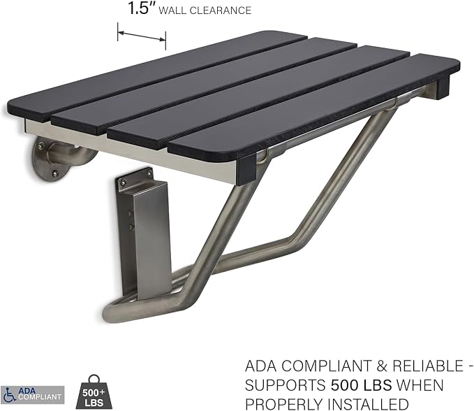 28-inch x 15-inch ADA Folding Wall Mount Bathroom Shower Seat Bench - Image 3