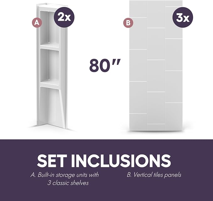 White Acrylic Shower Wall Surround 36"x 60"x 80" - Image 4