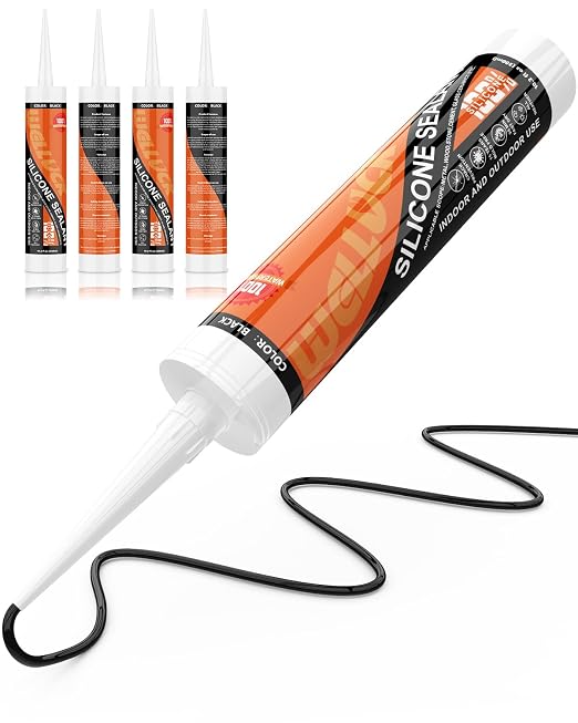 WELLUCK Black Silicone Caulk, 100% Waterproof Silicone Sealant Adhesive Caulking by WELLUCK