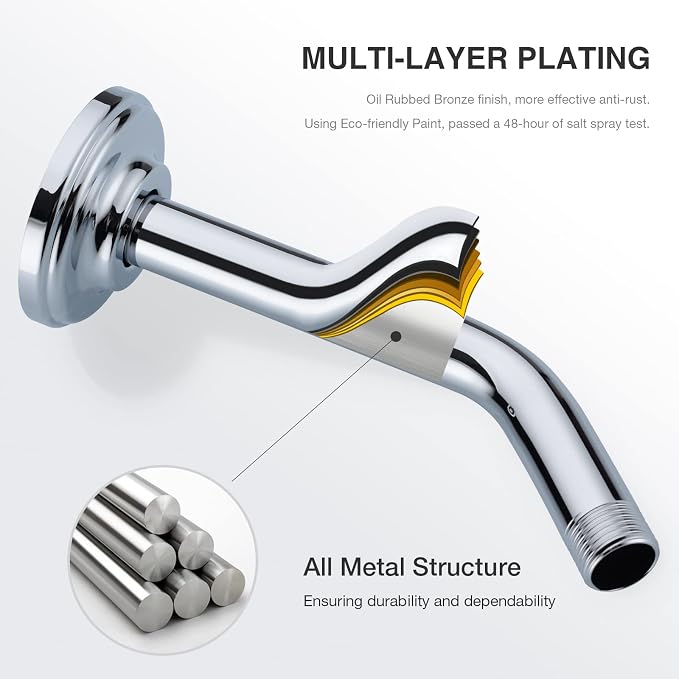 9 Inch Angled Shower Arm with Flange, Wall-Mounted Heavy Duty Stainless Steel - Image 5