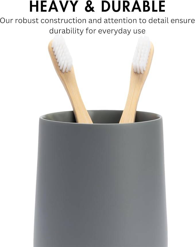 Matte Gray Toothbrush and Toothpaste Holder and Cup - Image 3