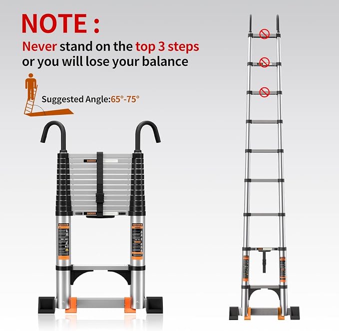 Telescoping Ladder, with Stable Hook and stabilizer barand, Extension Ladder - Image 6
