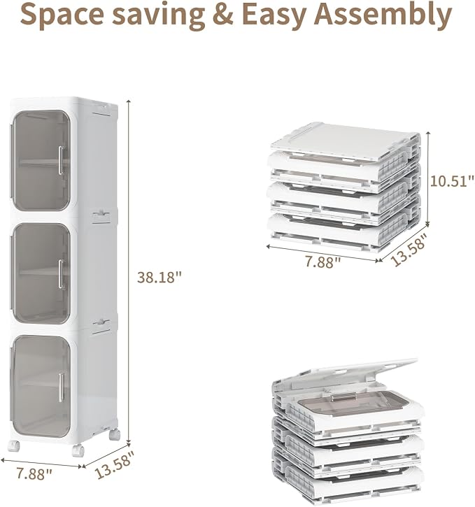 KHNR 3-Tiers Slim Bathroom Storage Cabinet, Foldable Storage Cabinets, Narrow - Image 2
