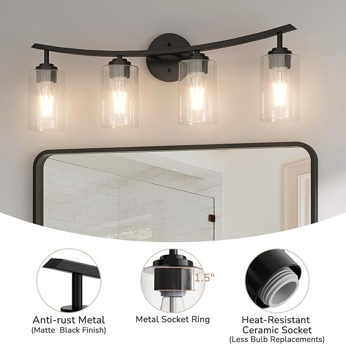 USHOWER 4-Light Bathroom Light Fixtures, Vanity Lights - Image 3