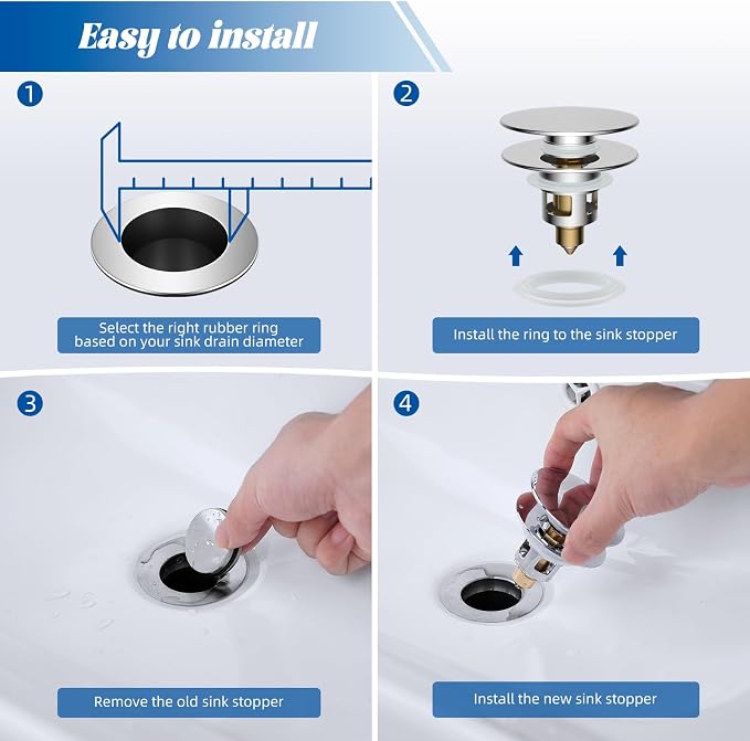 Hibbent All Metal 2 in 1 Bathroom Sink Stopper, Universal Pop Up Drain Strainer - Image 8