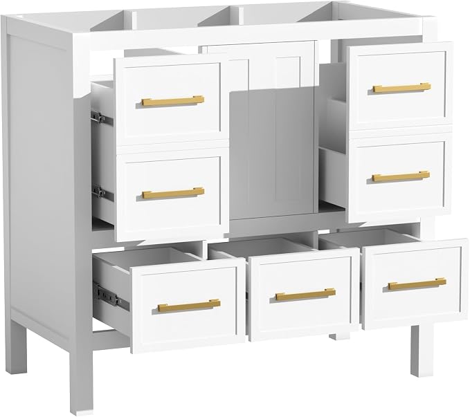 36 Inch White Bathroom Vanity Without Sink Top, Freestanding Bathroom Vanity - Image 5