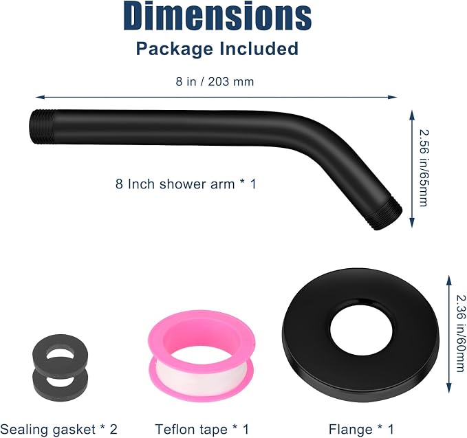 Shower Pipe Arm with Flange, Wall Mount Replacement Angle Shower Head Extension - Image 6