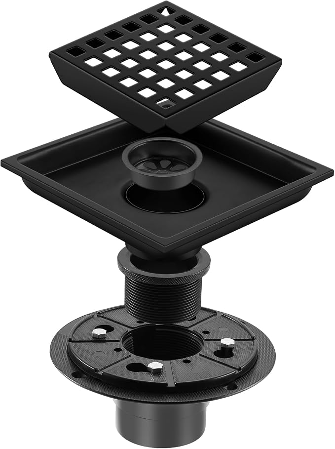 Shower Drain, Matte Black 4 inch Square Shower Floor Drain - Image 4