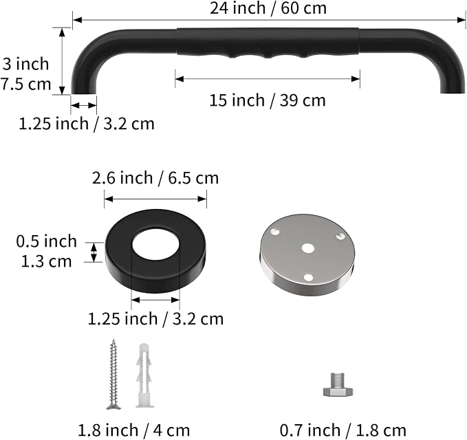 24 Inch Shower Grab Bar w/Anti Slip Rubber Grip, Munzong Black Stainless Steel - Image 2