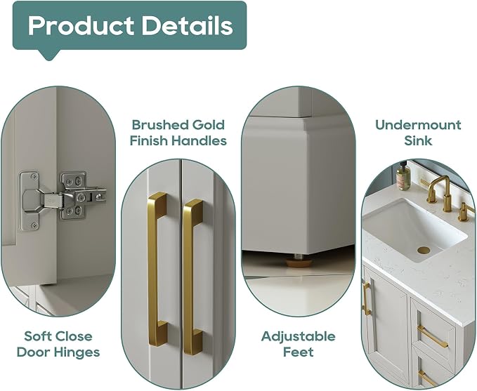 36 Inch Bathroom Vanity with Sink Combo, Solid Wood Frame with Mable Top - Image 6