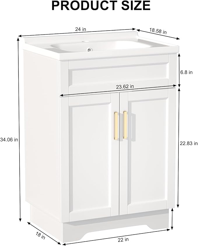 Bathroom Vanity with Ceramic Sink, Bathroom Vanity Cabinet with 2 Doors - Image 2