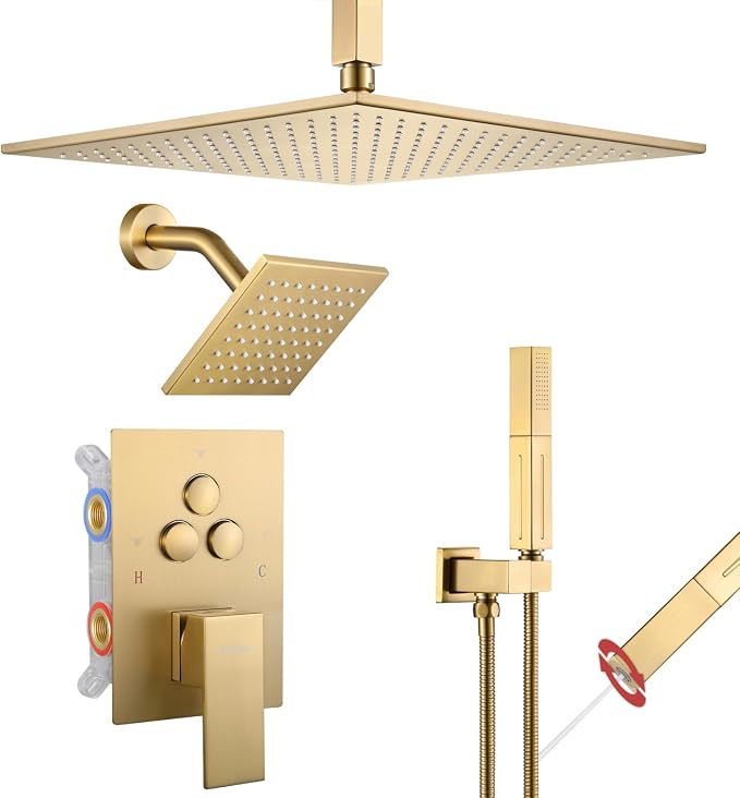 VANFOXLE Shower Faucet Set Brushed Gold Shower System, Push Button Diverter by VANFOXLE