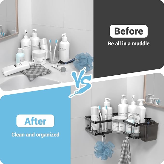 Corner Shower Caddy, 2 Pack Adhesive Shower Corner Organizer Shelves, No - Image 5