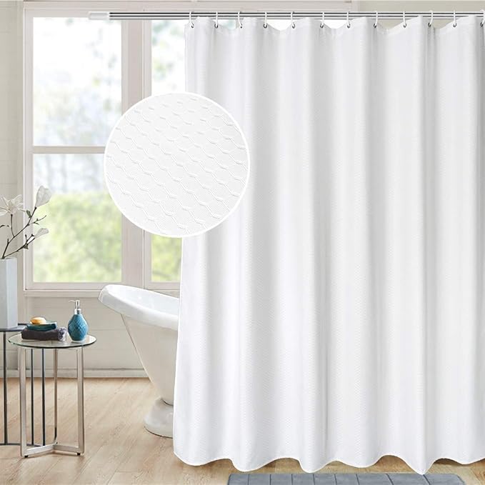 AooHome Heavy Duty Fabric Shower Curtain, Solid White Waffle Weave Bathroom by AooHome