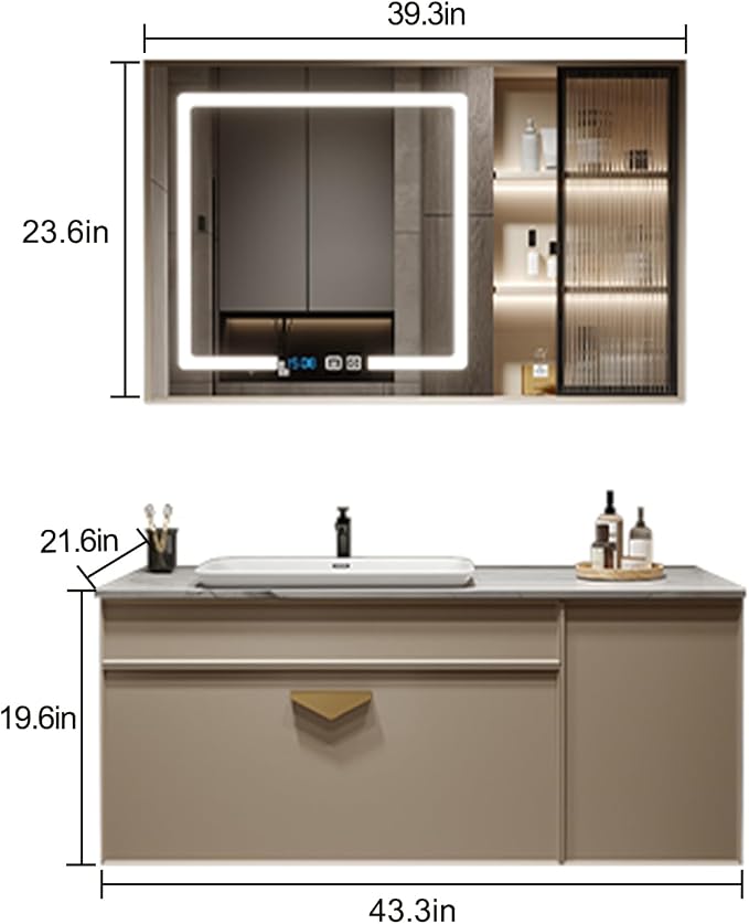 Bathroom Vanity with Sink - 44IN Floating Bathroom Vanity Include Smart LED - Image 2