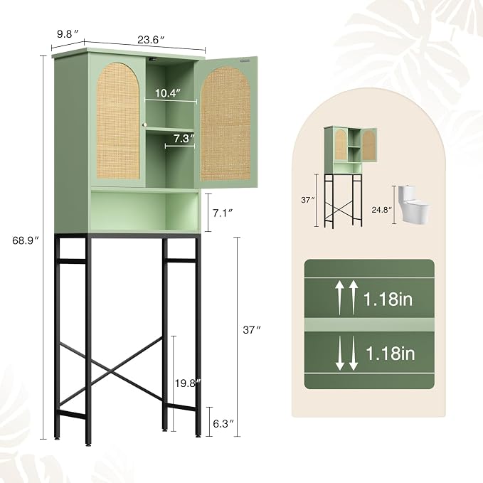 Rattan Toilet Storage Cabinet, Over The Rack Wood Cabinet - Image 2
