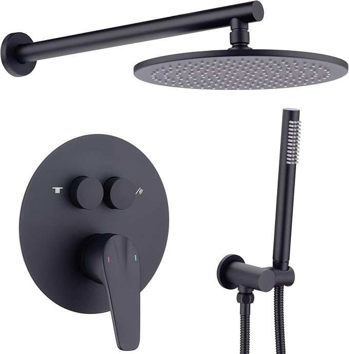 TRUSTMI 10 Inch Matte Black Shower System Push Button Diverter Wall Mounted by TRUSTMI