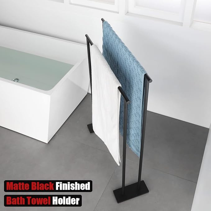JQK Bath Towel Bar Free Standing Black, 30 Inch Stand Double Towel Rack Holder - Image 5
