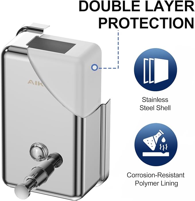 AIKE 37oz Surface Mount Stainless Steel Soap Dispenser - Image 5