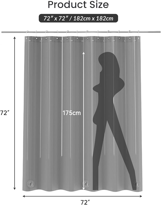 AmazerBath Premium EVA Shower Curtain Clear Grey, Luxury Shower Curtain Grey - Image 7