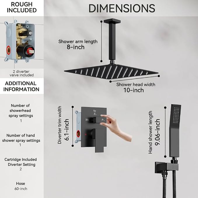 Shower Faucet Set Matte Black Shower System, Starbath 10" Rain Shower Head and - Image 6