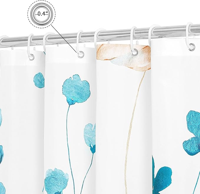 Gibelle Watercolor Floral Shower Curtain, Light Blue Beige Flower Shower Curtain - Image 5