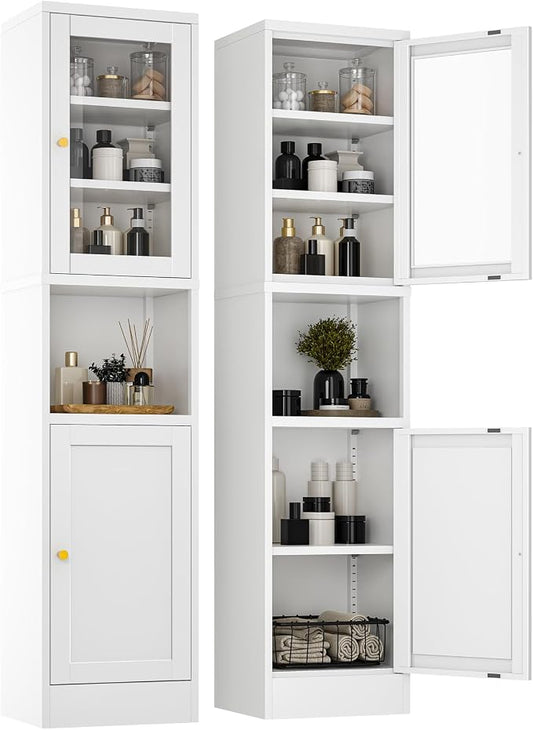 Metal Storage Cabinet with Glass Door, Tall Slim Pantry Organizer with 3 by MetalStorageCabient