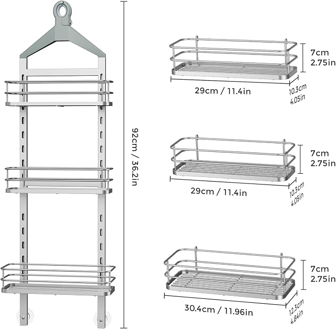 ODesign 3 Tier Height-Adjustable Shower Caddy Hanging Anti-Swing-Over The - Image 9
