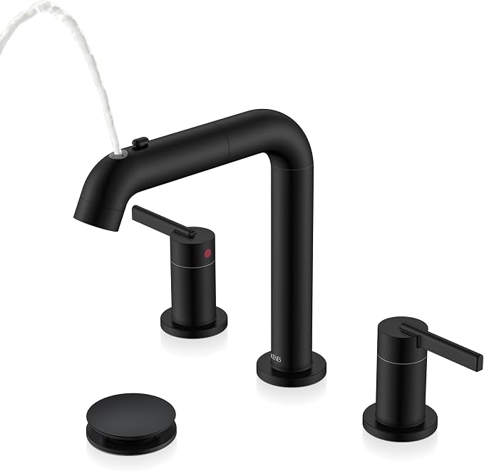 KENES Matte Black Pull Out Bathroom Faucet, 8 Inch 2 Handle Widespread Bathroom by KENESBathroomKitchen