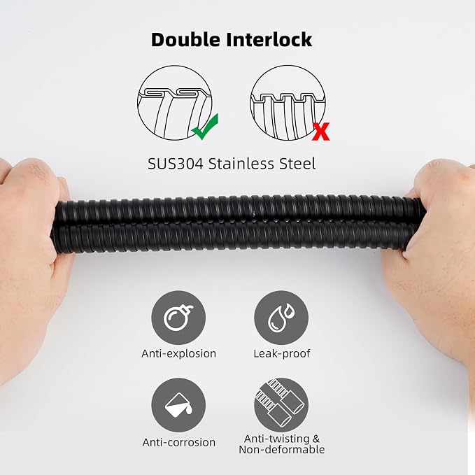Hibbent All Metal Shower Hose, 90 Inch Stainless Steel Extra Long Shower Hose - Image 2