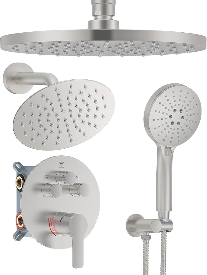 Shower System with Pressure Balance Valve, Brushed Nickel by Woindo