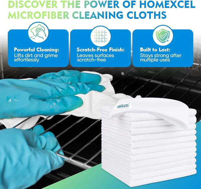 HOMEXCEL White Microfiber Cleaning Cloth 20 Pack 11.5 x 11.5 inch Microfiber - Image 2